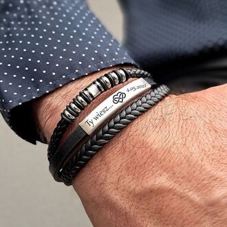 TB152 Elegancka bransoletka skórzana KOLUSZKA grawer