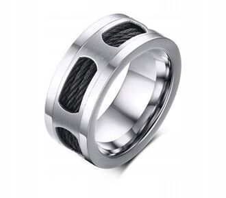 NP040 Obrączka męska STALOWE LINY