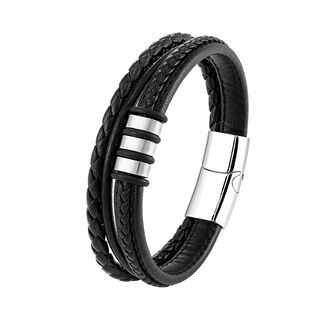 UB305b Męska bransoletka skórzana Stal 316L