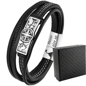 TB165 Bransoletka RÓŻA WIATRÓW z grawerem skórzana nordycka WIKING