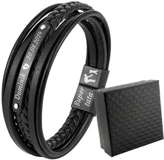 TB167 Elegancka bransoletka NITY czarna skórzana z grawerem PREZENT