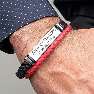 TB158b Męska bransoletka skórzana z grawerem 