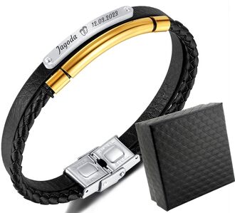 TB175 Męska bransoletka skórzana z grawerem 