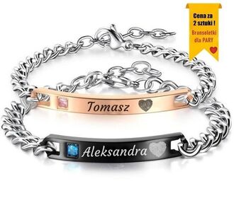 RB048 Bransoletki dla PAR z dowolnym GRAWEREM i cyrkonią