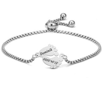 LB072b Bransoletka ze stali CHIRURGICZNEJ z grawerem STÓPKI srebrna