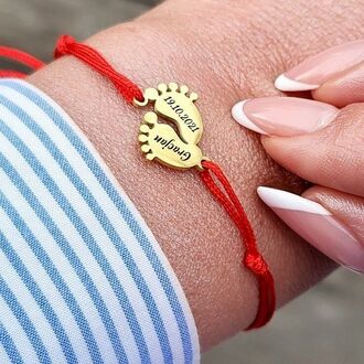 LB076a Bransoletka ze stali CHIRURGICZNEJ z grawerem STÓPKI czerwona