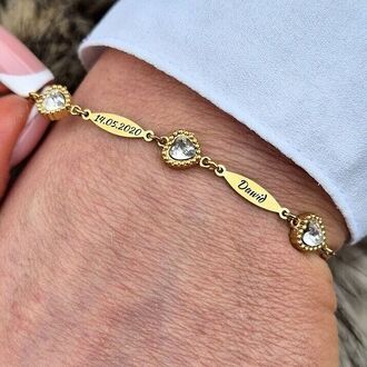 LB071 Bransoletka SERCA cyrkonie dla MAMY CÓRKI PRZYJACIÓŁKI złota TWOJE imiona daty PREZENT