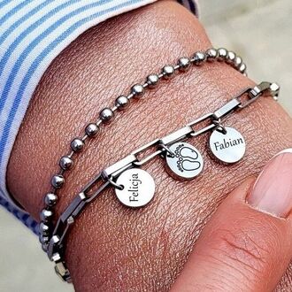 LB035b Bransoletka ze stali CHIRURGICZNEJ srebrna z grawerem na imiona daty 