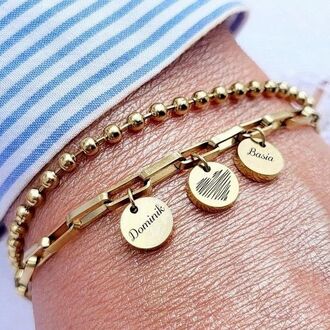 LB035a Bransoletka z grawerem PODWÓJNY ŁAŃCUSZEK złota PREZENT mamy córki