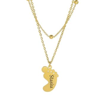 LN061a Naszyjnik ze stali chirurgicznej z grawerem STÓPKA podwójny łańcuszek