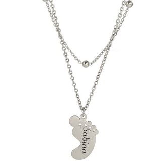 LN061b Naszyjnik ze stali chirurgicznej z grawerem STÓPKA podwójny łańcuszek