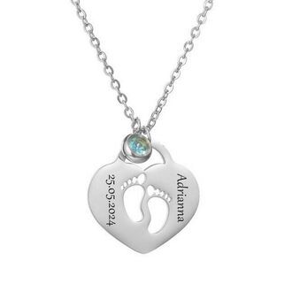 LN063b Naszyjnik ze stali chirurgicznej z grawerem SERCE stópki 