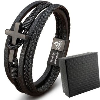TB192a Bransoletka skórzana KRZYŻ z grawerem 