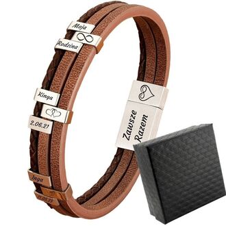 TB193 Bransoletka skórzana BRĄZOWA z grawerem 