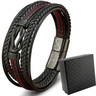 TB195 Bransoletka skórzana WĘZEŁ czerwone przeszycia z grawerem 