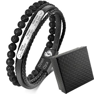 TB203 Bransoletka ELEGANCKA skórzana KORALIKI LAWA z grawerem 