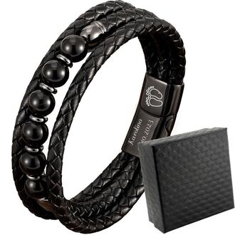 TB205 Bransoletka skórzana KAMIENIE PÓŁSZLACHETNE  z grawerem 