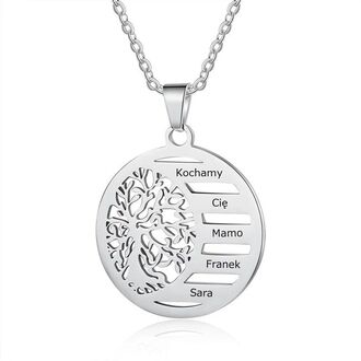 LN072a Naszyjnik DRZEWO z grawerem ze stali CHIRURGICZNEJ srebrny