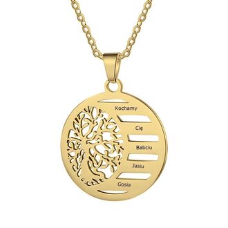 LN072b Naszyjnik DRZEWO z grawerem ze stali CHIRURGICZNEJ złoty