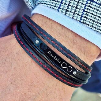 TB211 ELEGANCKA bransoletka skórzana CZERWONE PRZESZYCIA z grawerem 