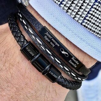 TB213 ELEGANCKA bransoletka skórzana BIAŁE PRZESZYCIA z grawerem 