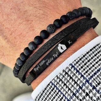 TB216 ELEGANCKA bransoletka skórzana KORALIKI z grawerem 