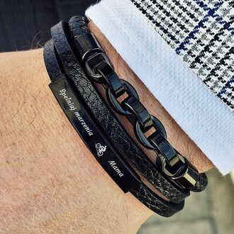 TB218 ELEGANCKA bransoletka skórzana ŁAŃCUCH z grawerem 