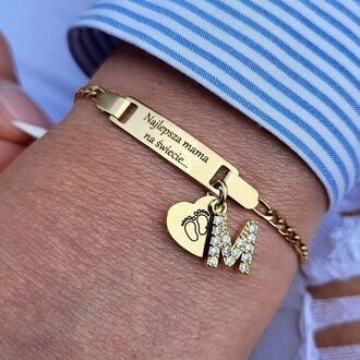 LB080 Bransoletka LITERKA SERCE z grawerem ze stali CHIRURGICZNEJ personalizowana