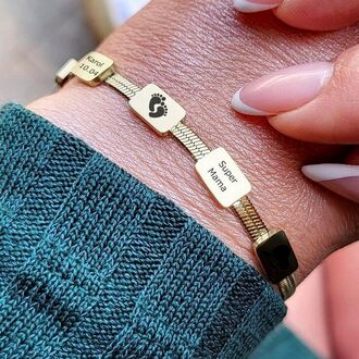 LB047b Bransoletka PROSTOKĄTY ze stali CHIRURGICZNEJ z grawerem 