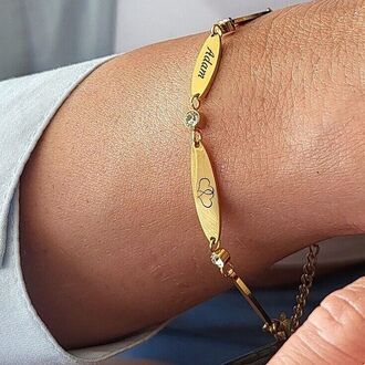 LB049a Bransoletka z GRAWEREM i cyrkoniami 6 blaszek PREZENT dla mamy córki