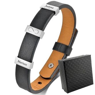 TB219 ELEGANCKA bransoletka skórzana BLASZKI z grawerem IMIONA rodziny 