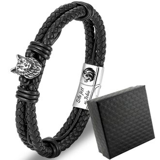 TB220 ELEGANCKA bransoletka skórzana WILK z grawerem 