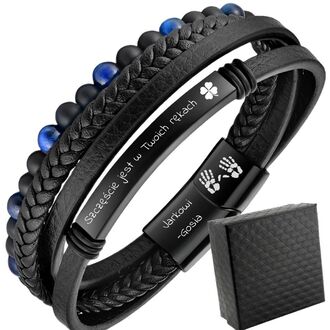 TB223a Bransoletka ELEGANCKA skórzana KORALIKI niebieskie z grawerem 