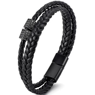 UB307 Bransoletka męska CZARNE CYRKONIE