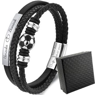 TB226 ELEGANCKA bransoletka skórzana PIŁKA NOŻNA z grawerem