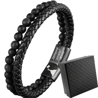TB232b Bransoletka ELEGANCKA skórzana KORALIKI czarne z grawerem 