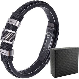 TB235  Bransoletka ELEGANCKA skórzana białe PRZESZYCIA grawer