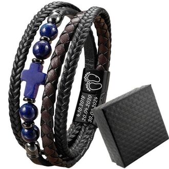 TB238a Bransoletka męska kamienie LAPIS LAZULI z grawerem prezent 