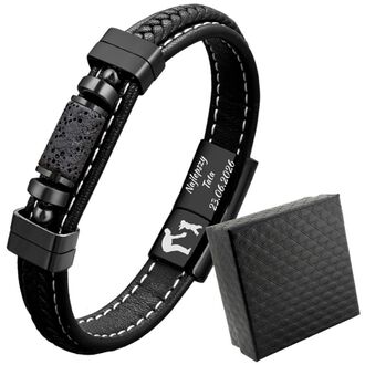 TB239b Bransoletka męska kamienie LAWA WULKANICZNA z grawerem prezent