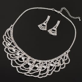 EKO026b Komplet naszyjnik kolczyki srebrny CYRKONIE kryształki ŚLUBNE